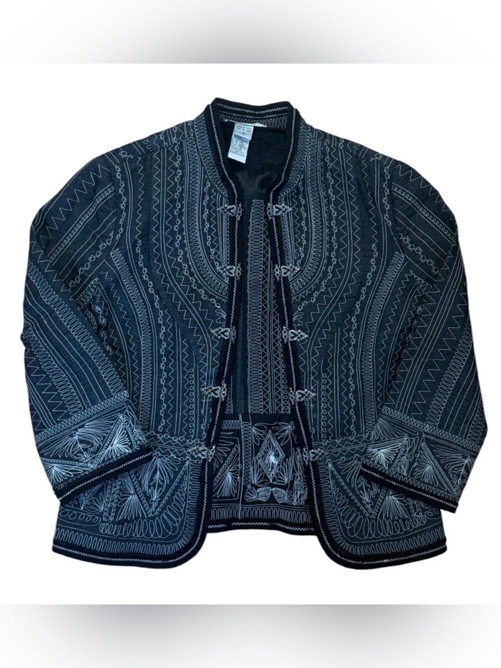 Peter Nygard Women's Black Embroidered Hook & Eye Lined Short Jacket Size 10